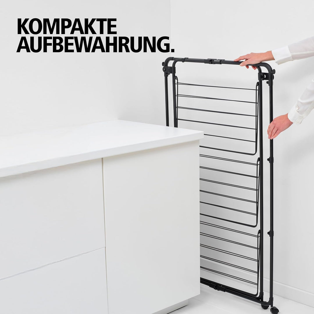 Brabantia HangOn Tower Drying Rack, 23 m (weiss), Turmwäscheständer klappbar, platzsparender Standtr