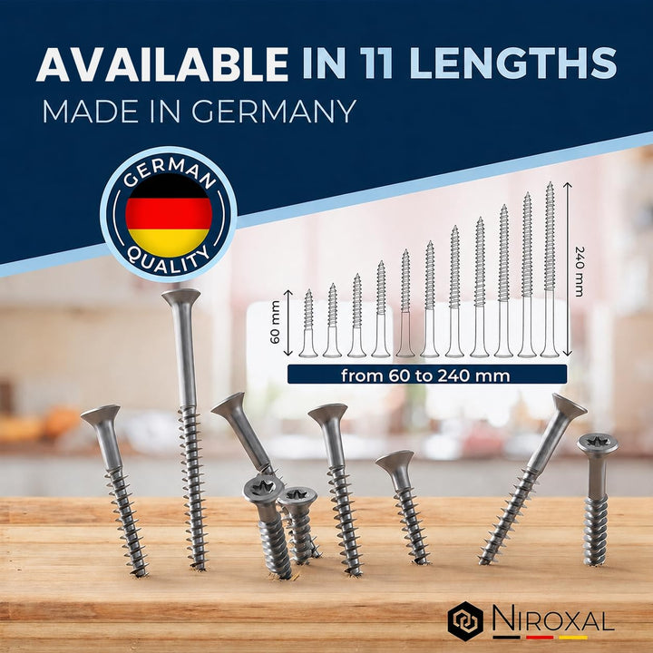 Edelstahlschrauben Torx Holzschrauben 8x120 Edelstahl V2A rostfrei Spanplattenschrauben für Holz Tei