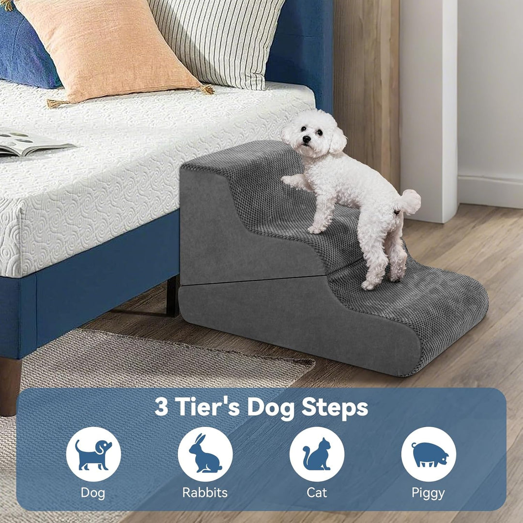 Hundetreppe für Bett kleine Hunde, 40 cm hoch, 2-in-1 umwandelbare 3-stufige Haustiertreppe und Ramp