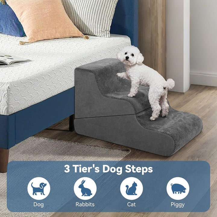 Hundetreppe für Bett kleine Hunde, 40 cm hoch, 2-in-1 umwandelbare 3-stufige Haustiertreppe und Ramp