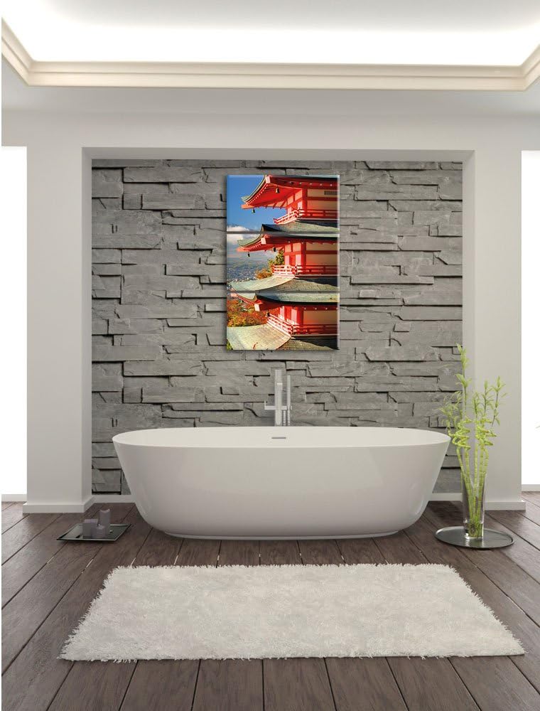Pixxprint Tempel am Fudschijama Japan 3-Teiler Leinwandbild 120x80 Bild auf Leinwand