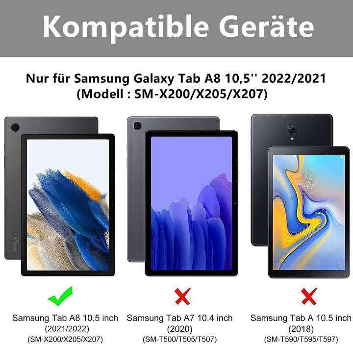 ROOFEI Galaxy Tab A8 Hülle mit Tastatur, 7-Farbige Beleuchtung Tastatur mit Trackpad - QWERTZ Deutsc