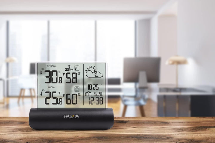 Explore Scientific WSH4501 Wetterstation mit Klarglas Display, barometrischer Druck, Temperatur und