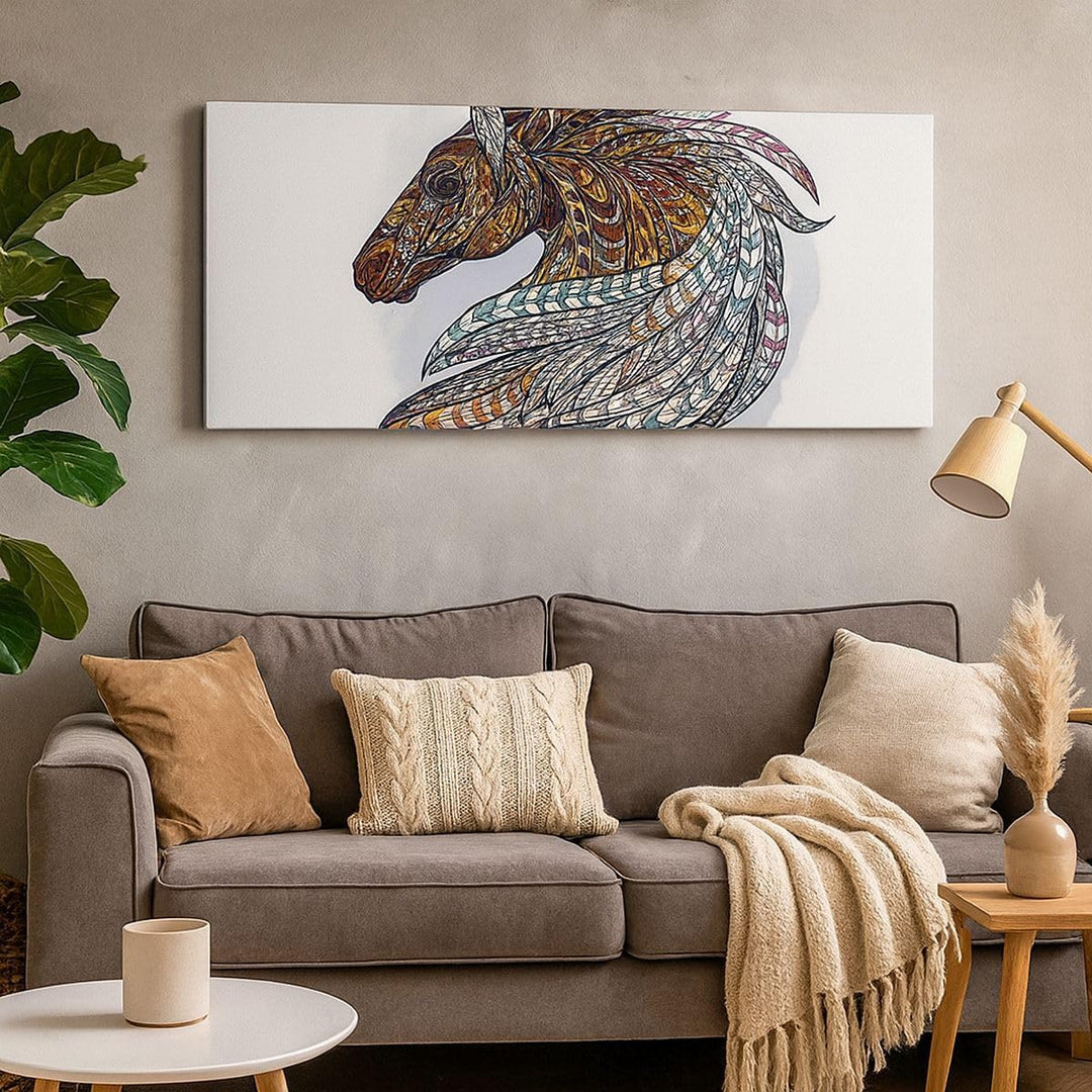 Panorama Bilder auf Leinwand Pferd Eleganz Grafik Kopf Leinwandbild 90x30cm Wandbilder Dekoration Wo