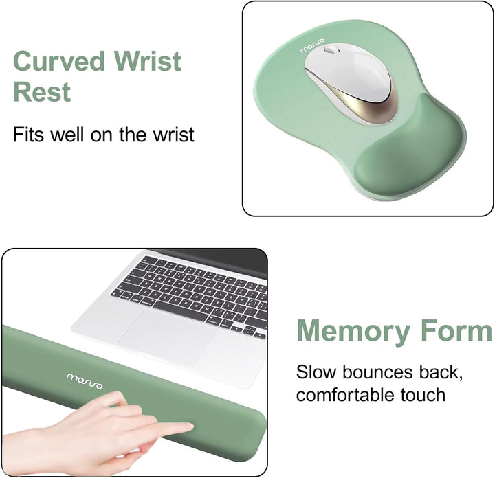 MOSISO Handgelenkstütze für Mauspad&Tastatur Set, Ergonomische Mauspad mit Konkav Gewölbtem Memory S