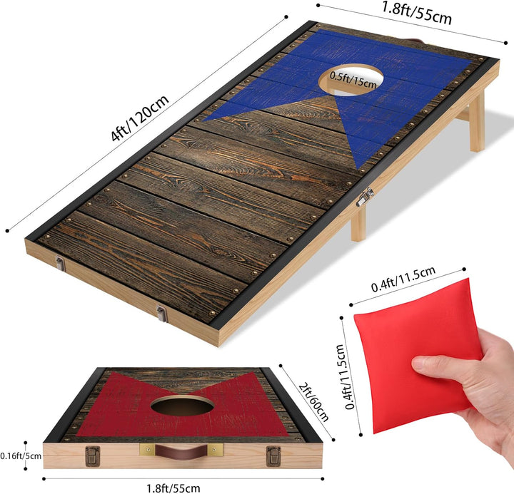 NZQXJXZ Cornhole Spiel Set aus Massivholz – 120 x 55 cm Faltbare Cornhole Bretter mit 8 Sitzsäcken u