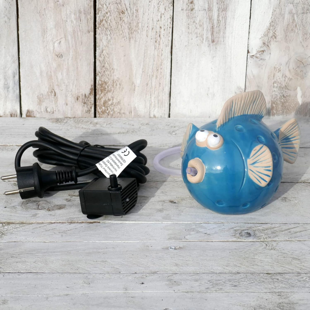 Wasserspeier Fisch blau mit Pumpe