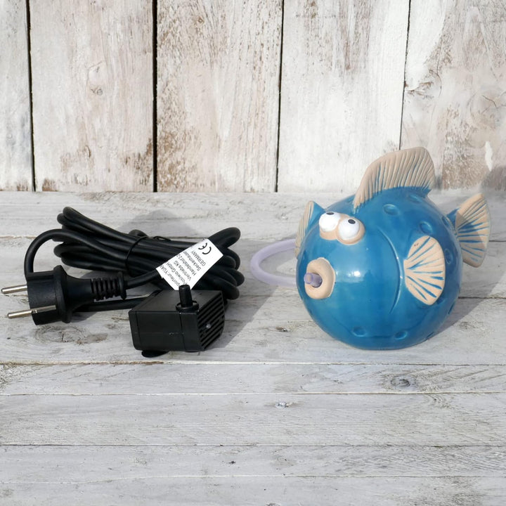 Wasserspeier Fisch blau mit Pumpe