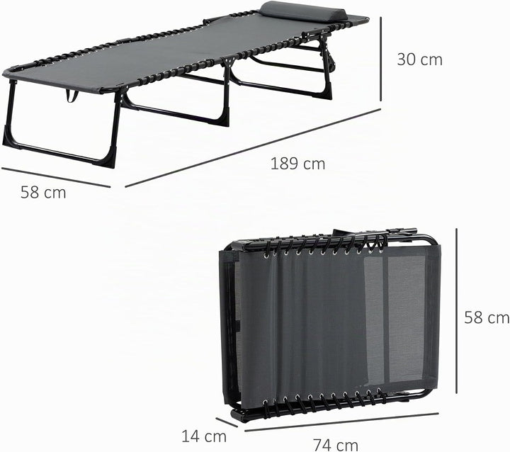 Outsunny Sonnenliege klappbar Liegestuhl mit Seitentasche, Kopfkissen, wetterfeste Campingliege bis
