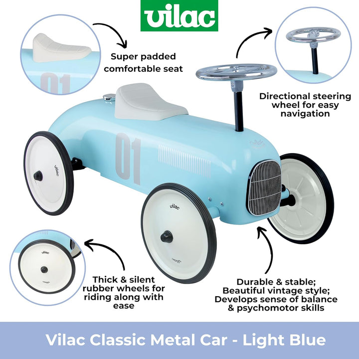 Vilac VIL1124 Autoträger Vintage in zartem Blau – ab 18 Monaten – 1124, himmelblau, Large, Himmelbla