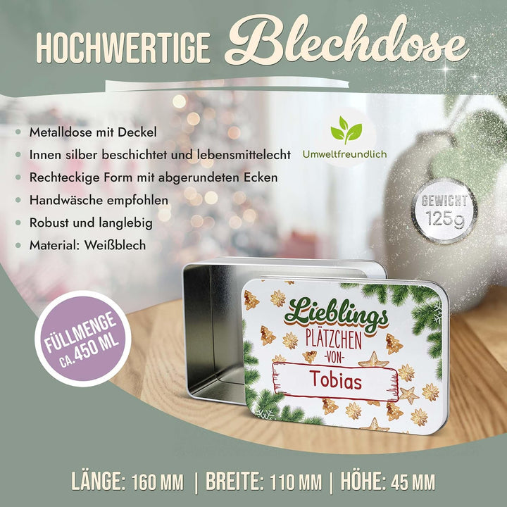 Print Royal PR Geschenkdose mit Name personalisiert - Lieblingsplätzchen - Blechdose bedrucken, Aufb