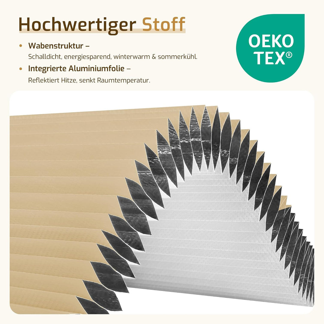 Grandekor Wabenplissee ohne Bohren Weiss-Beige 45x110cm (BxH) | Verdunklungsplissee Klemmfix Plissee