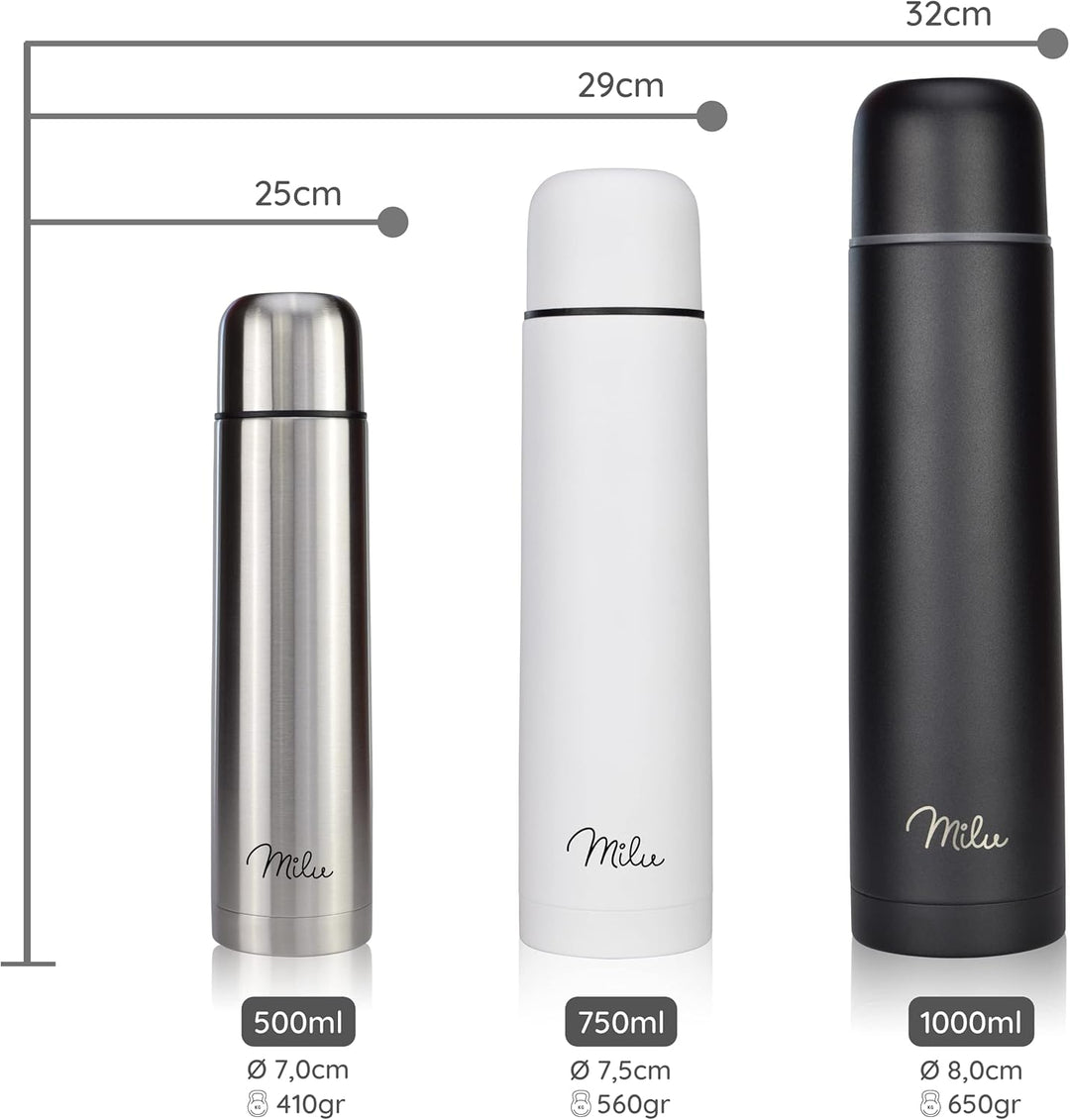 Milu Thermosflasche Thermoskanne Isolierflasche 1L - Isolierte Edelstahl Trinkflasche, 100% Auslaufs