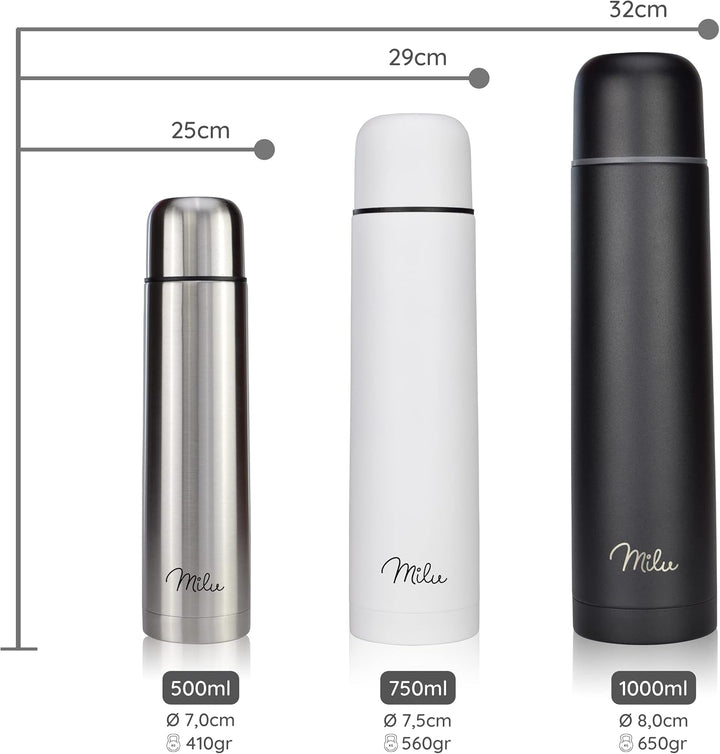 Milu Thermosflasche Thermoskanne Isolierflasche 1L - Isolierte Edelstahl Trinkflasche, 100% Auslaufs