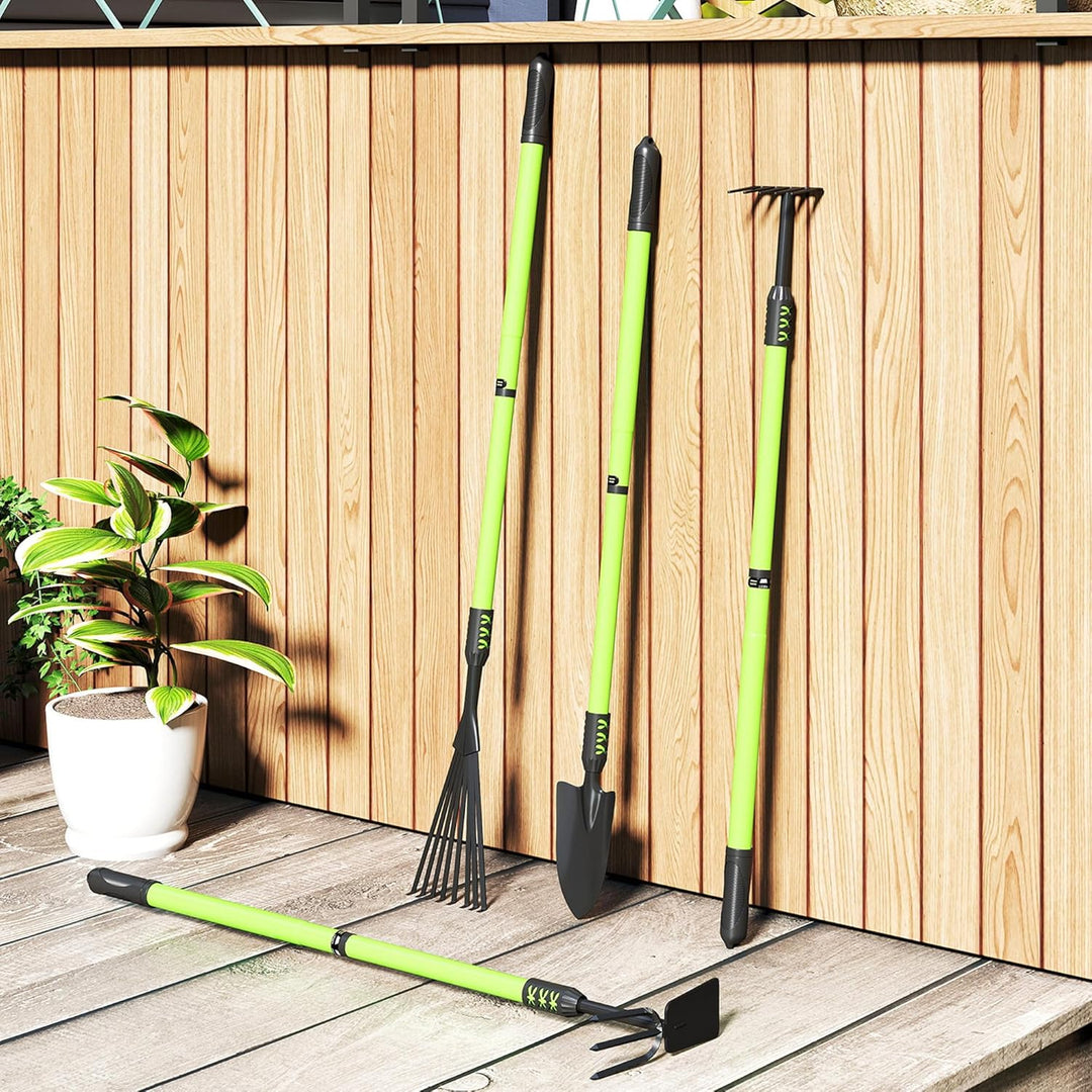 Outsunny Gartenwerkzeug-Set 4 Stück Gartengeräte-Set mit Schaufel Gartenhacke Gartenrechen Laubreche