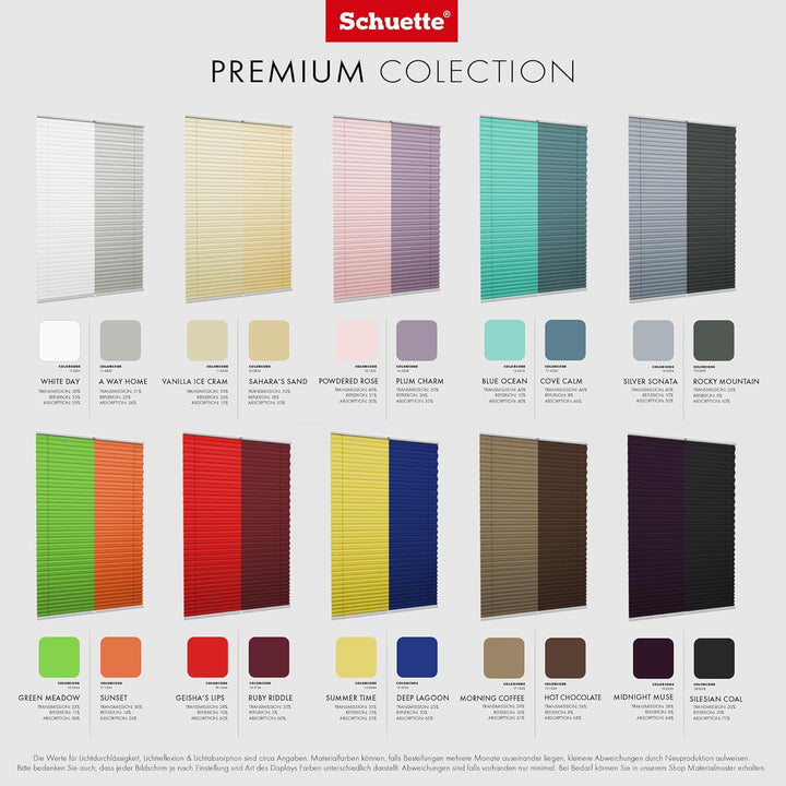 Schuette® Plissee mit Bohren zum Anschrauben ● Premium Kollektion: White Day (Weiss) ● 45x120cm (Bre