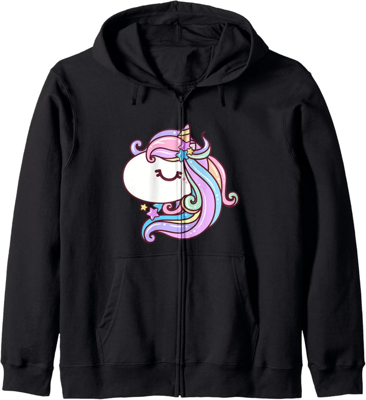 Cute Unicorn & Stars Pastel Rainbow Kawaii Unicorn Face Kids Kapuzenjacke