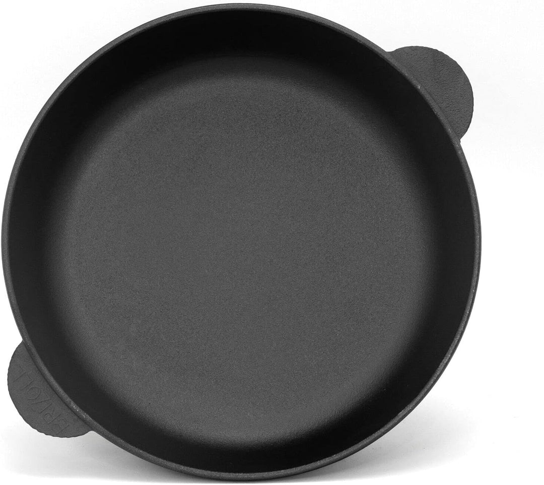 4BIG.fun Schmorpfanne 28 cm Gusseisen Gusseisenpfanne mit Aluminiumdeckel Bräter Servierpfanne Kasse