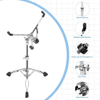 aleawol Snare Ständer Snare Drum Ständer, Verstellbarer Höhe und Winkel, Doppelstrebig Trommel Ständ