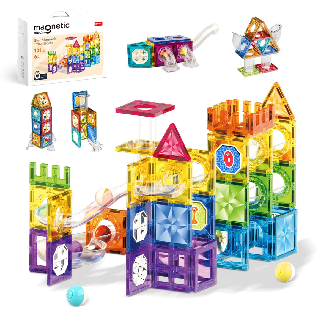ROXENDA 101 Pcs Teile Magnetbausteine für Kinder ab 3 Jahren – Magnetspielzeug mit Sensorikfunktion,