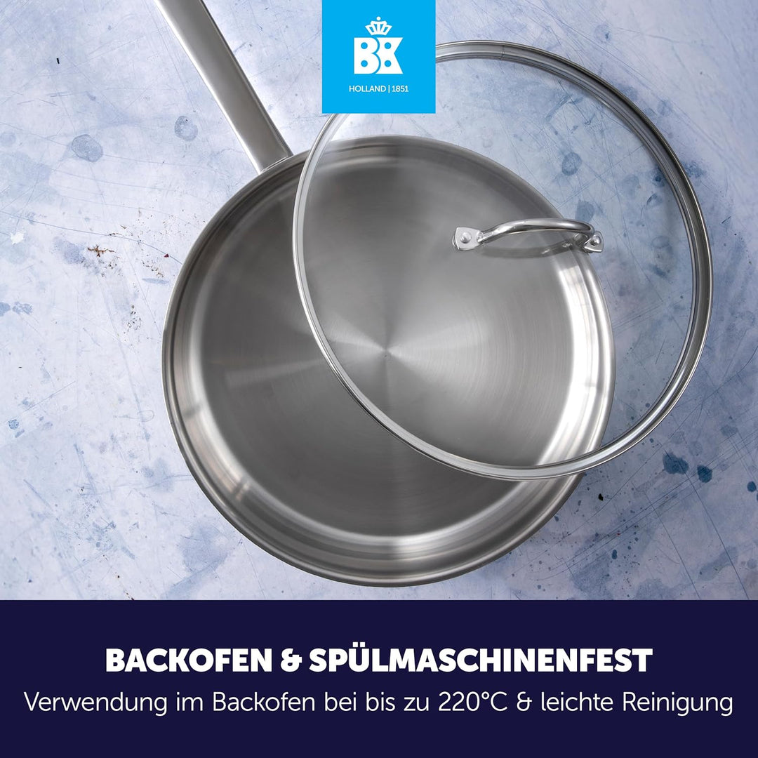 BK Bright 18/10 Edelstahl Schmorpfanne Ø 28 cm Mit Deckel,Hoher Rand, Professionelles Kochen, Unbesc