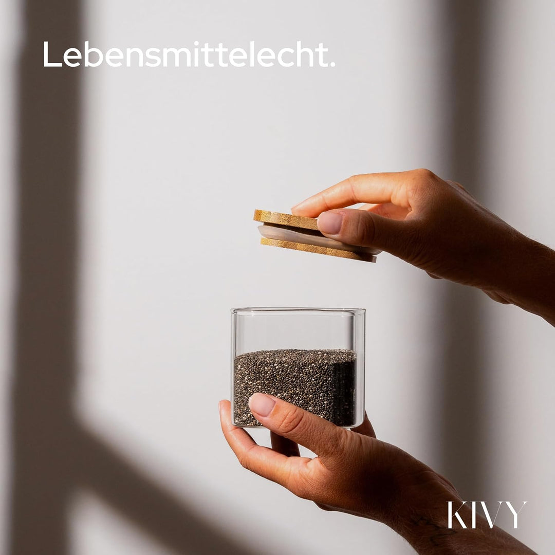 KIVY Vorratsgläser eckig [4x400ml] + Etiketten - Stapelbare & Luftdichte Aufbewahrungsgläser mit Dec