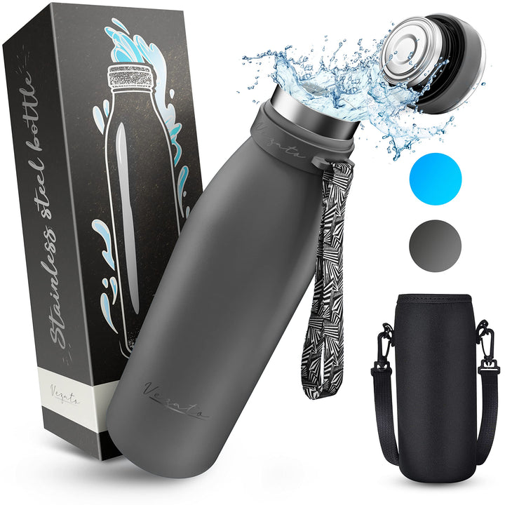 Vezato Trinkflasche Edelstahl - BPA-freie Isolierflasche 1 Liter - Auslaufsichere Wasserflasche mit