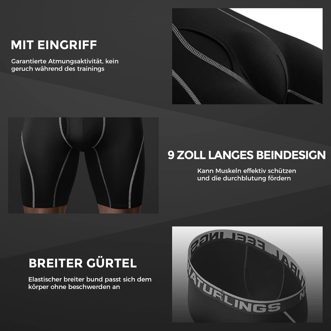 Natural Feelings Langes Bein Sport Boxershorts Herren 3/4er Pack Elastisch 9 Zoll Unterhosen Männer