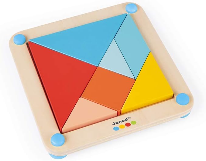 Janod - Essentiel - Das Tangram - Lernspiel aus Holz Babys und Kleinkinder - Farbe auf Wasserbasis -