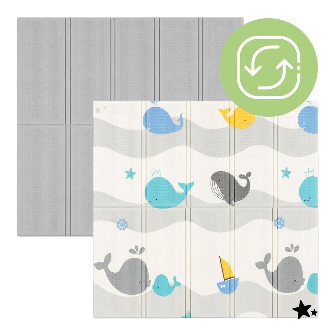 MalPlay Krabbelmatte Baby Doppelseitig 120x120 cm, faltbare Spielmatte XPE, Gepolsterte Krabbeldecke