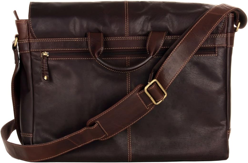 Shalimar Unisex – Erwachsene Echtlederumhängetasche, Dunkelbraun, 41x30x11 cm