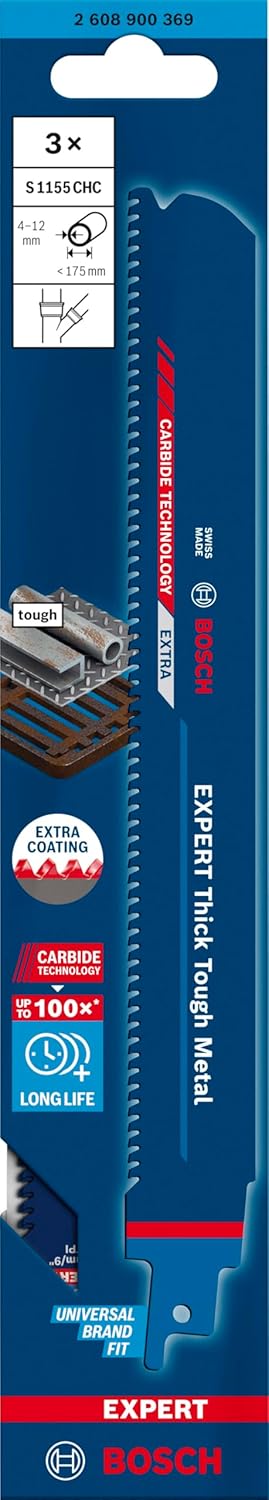 Bosch Professional 3x Expert ‘Thick Tough Metal’ S 1155 CHC Säbelsägeblatt (für Zäher Stahl, Gusseis