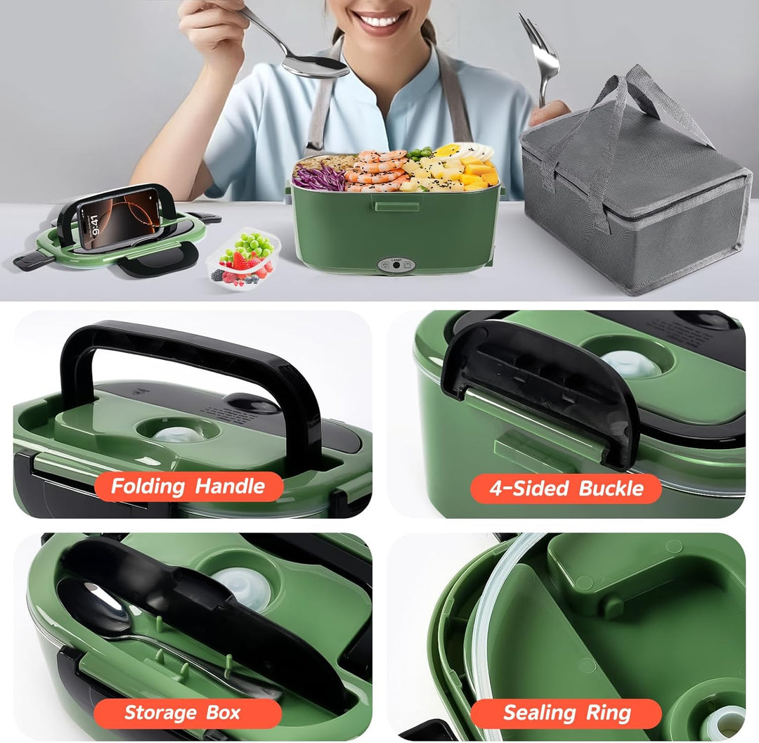Elektrischer Lunchbox 100 W, 3-in-1 Lunch Box Erwachsene Premium, 2 Herausnehmbare Edelstahlbehälter