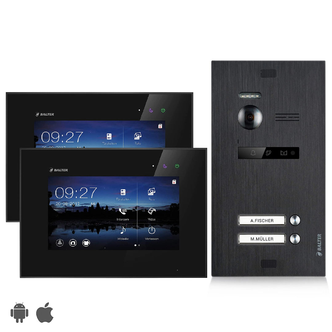 BALTER EVO Video Türsprechanlage ✓ Touchscreen 7 Zoll Monitor Schwarz ✓ Türstation für Mehrfamilienh