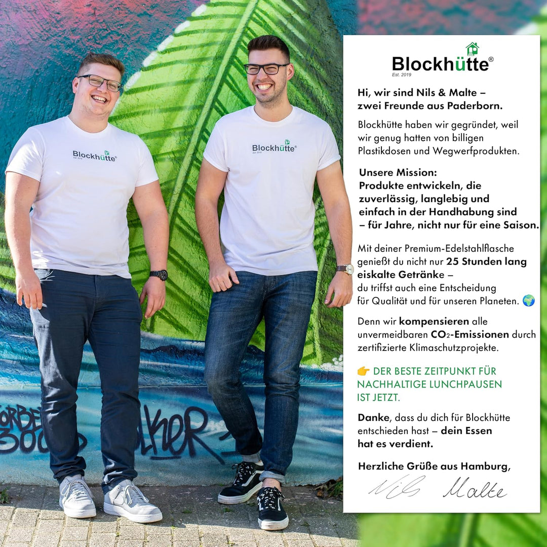 Blockhütte Premium Edelstahl Trinkflasche isoliert I 750ml I mit Naturborsten Bürste I Isolierflasch