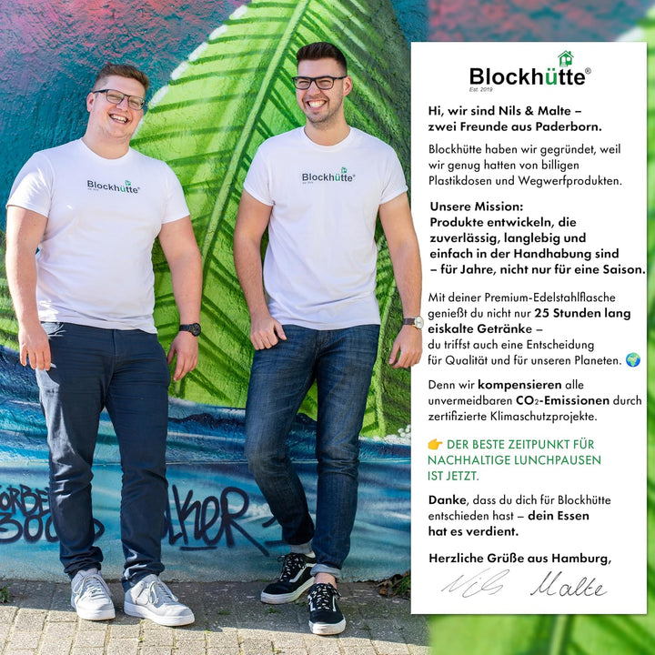 Blockhütte Premium Edelstahl Trinkflasche isoliert I 750ml I mit Naturborsten Bürste I Isolierflasch