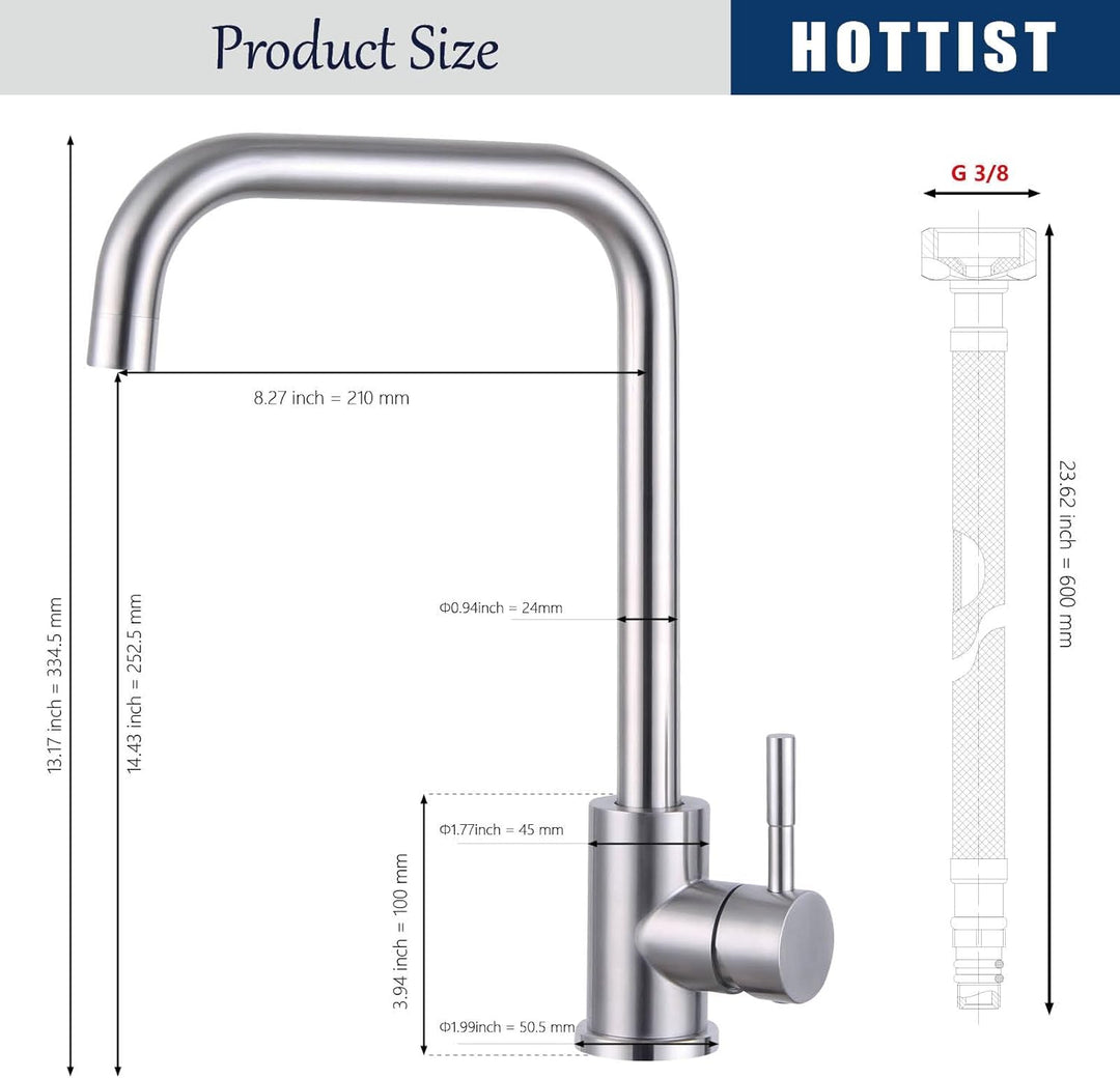 Wasserhahn Küche, 360° Schwenkbar Mischbatterie Armatur Küche, Hochdruck Hoher Bogen Einhebel Küchen