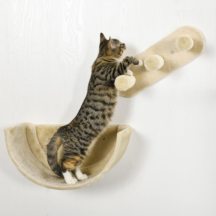 PawHut Kletterwand Katzen 4-teilig Katzen Kletterwand Set mit Kaztentreppe, Katzenbrücke, Hängematte