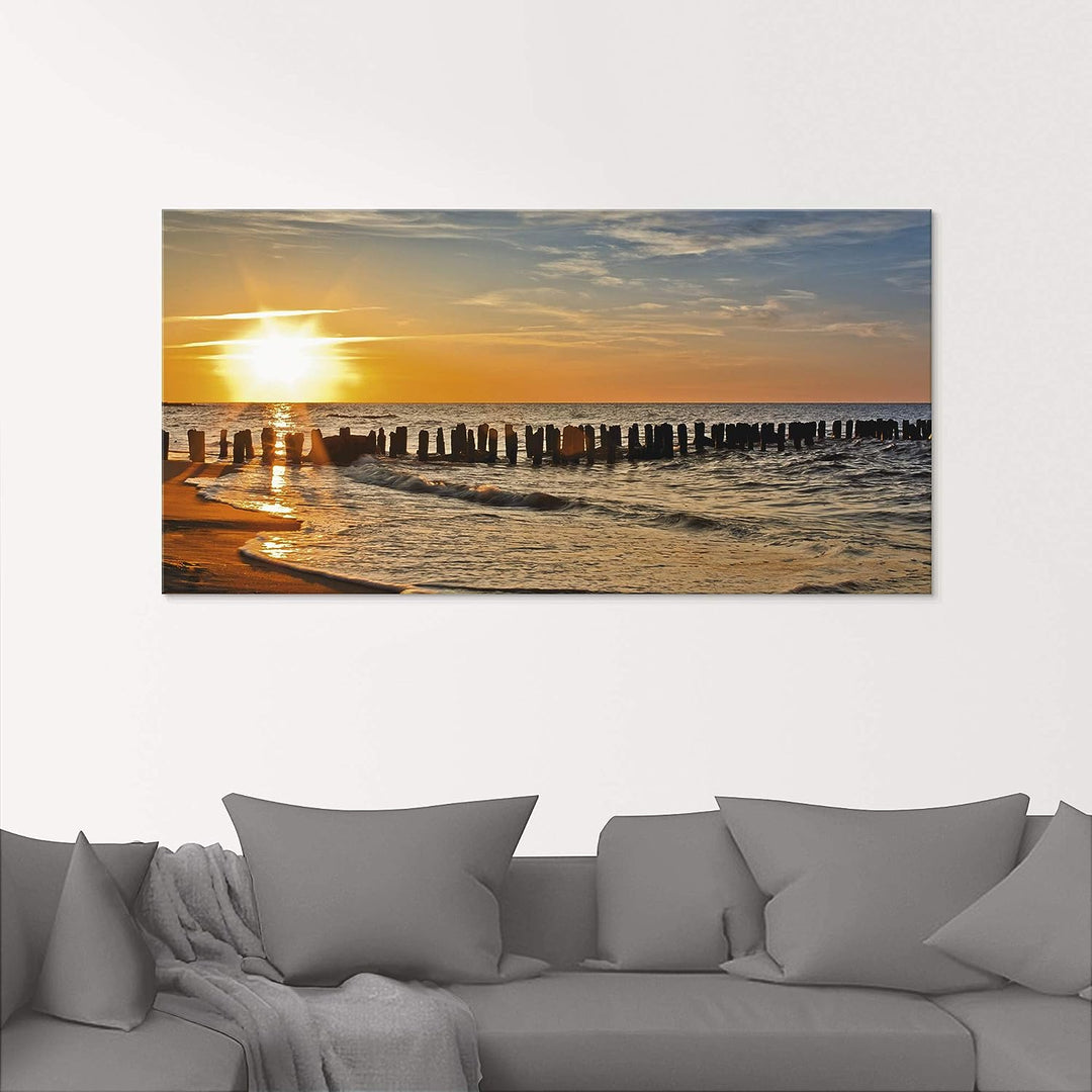 ARTland Glasbilder Wandbild Glas Bild einteilig 40x40 cm Quadratisch Strand Meer Küste Sonnenunterga