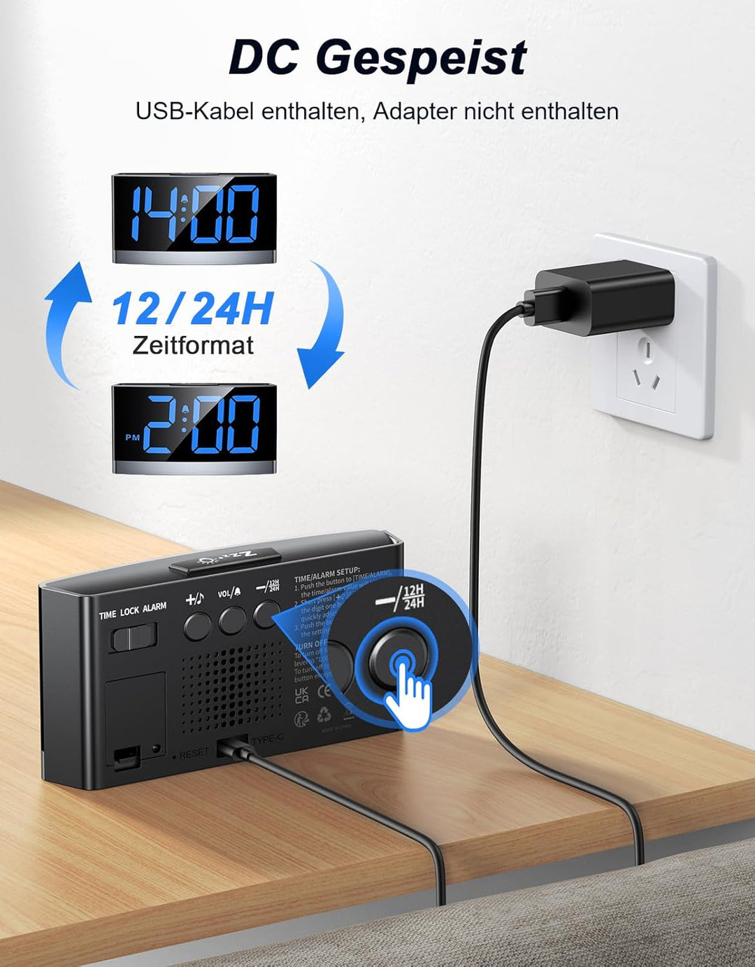 Rolgno Wecker Digital, Nachttisch Uhr mit Auffallenden Blauen LED-Ziffern, Alarm Clock für Tiefschlä