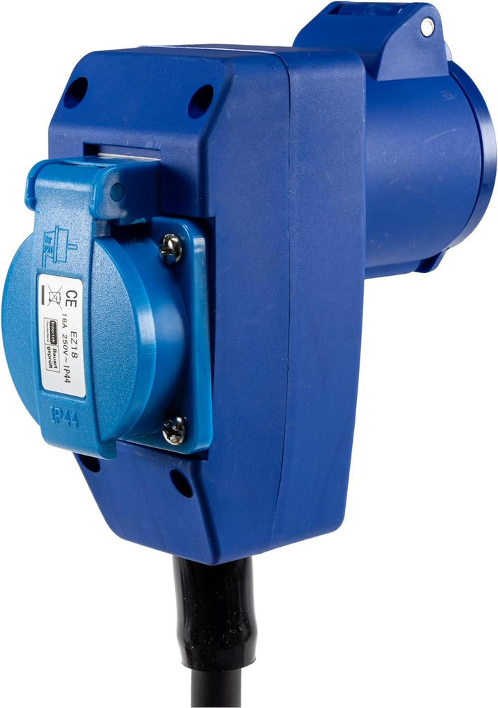 ChiliTec CEE Adapter mit Steckdose 90° CEE-Kupplung auf Schutzkontakt-Stecker 230V 16A 1,5m Kabel H0