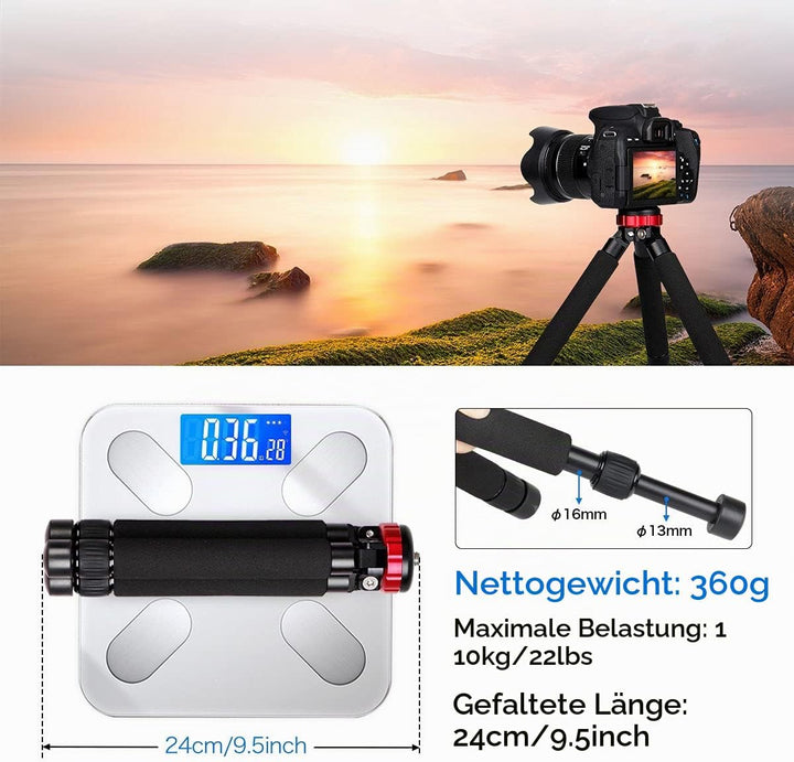 Koolehaoda Mini Kamera stativ Tischstativ, Max. Höhe 33 cm, mit 1/4 "und 3/8" Schraubbefestigung und