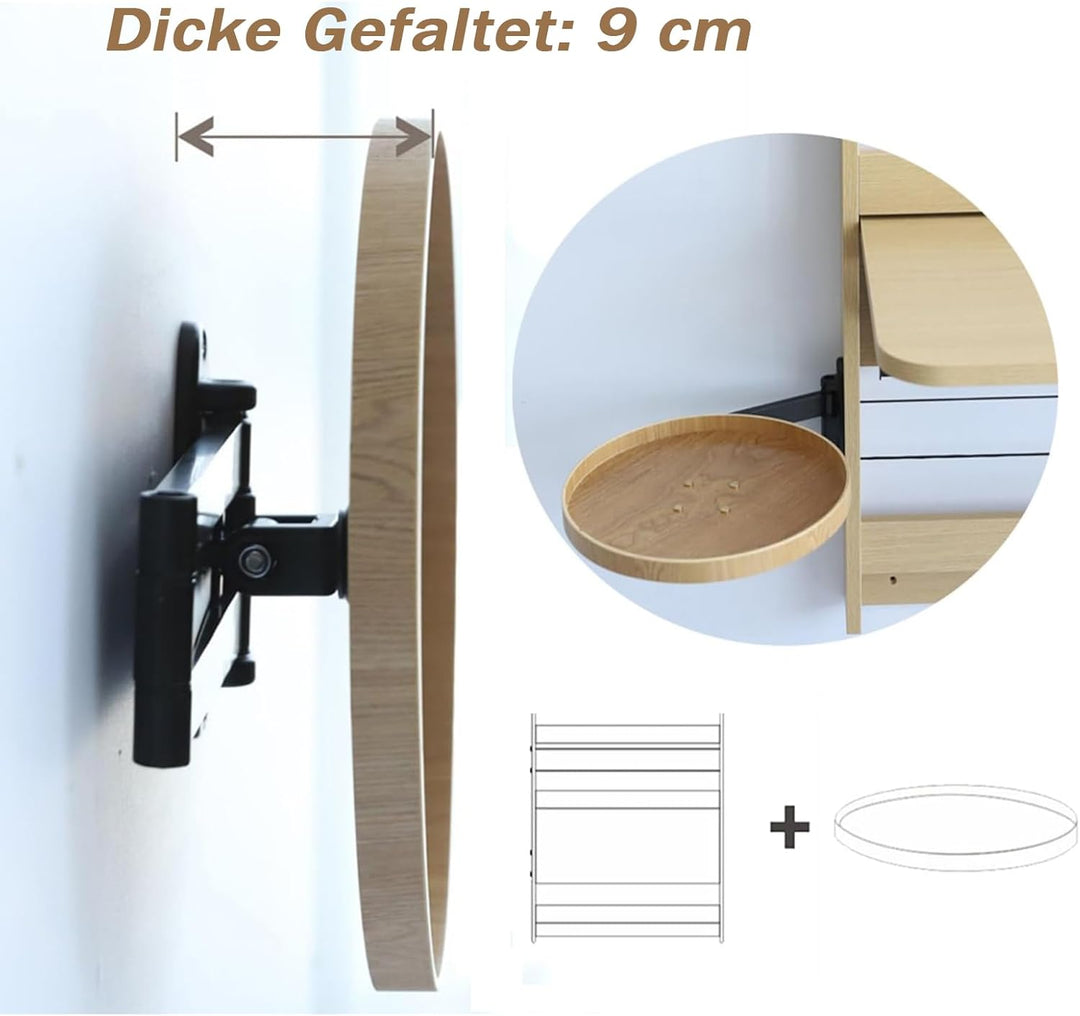 Rund Klapptisch Wand Kleine Wandtisch 11.8 in Runder Tisch zur Wandmontage Ausziehbar Klapptisch Pla