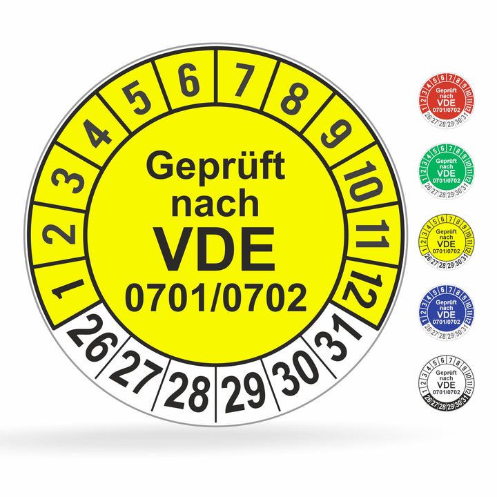 Fluxxx 1120 Stk Prüfplaketten "Geprüft nach VDE", 20 mm Ø, Prüfetiketten nach DGUV V3, 2023-2028, se