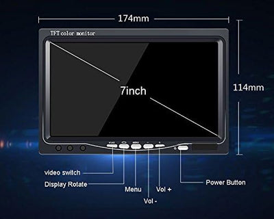 7'' Zoll TFT LCD HD Auto Monitor Rückfahrkamera Parkmonitor mit 2 Videoeingängen für Rückfahrkamera