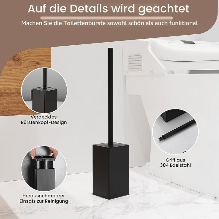 bgl Toilettenbürstenhalter, 2 Stück verpackt, Matt schwarz Toilettenbürste, Metall, freistehend, fre