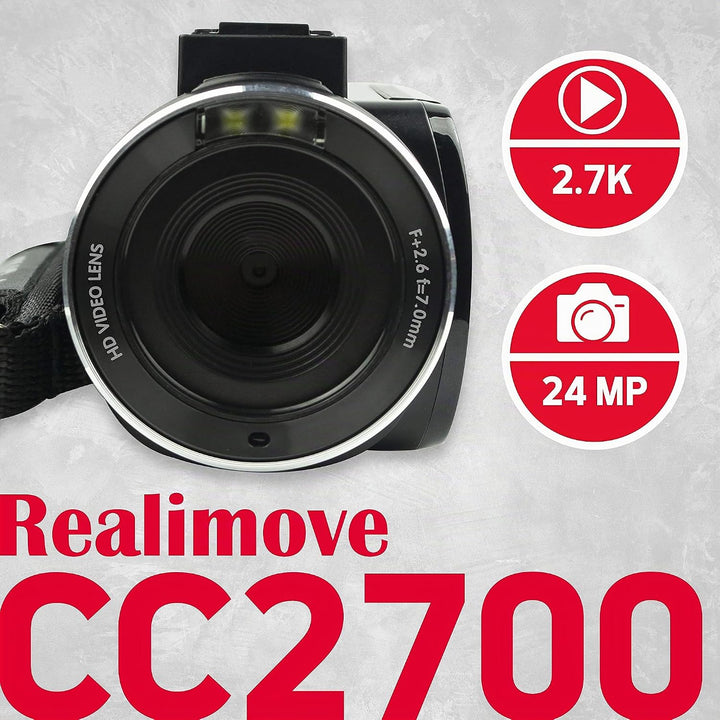AgfaPhoto Realimove CC2700 – Caméscope Numérique, Vidéo 2.7K, 24MP, Écran Tactile 3’’, Zoom 18X, Tél