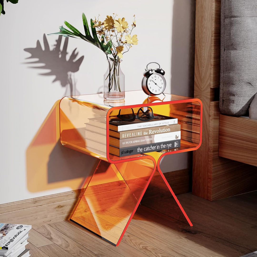 solaround Acryl Nachttisch Beistelltisch Modernes Design Clear Home Decor Display Endtisch (Orange),