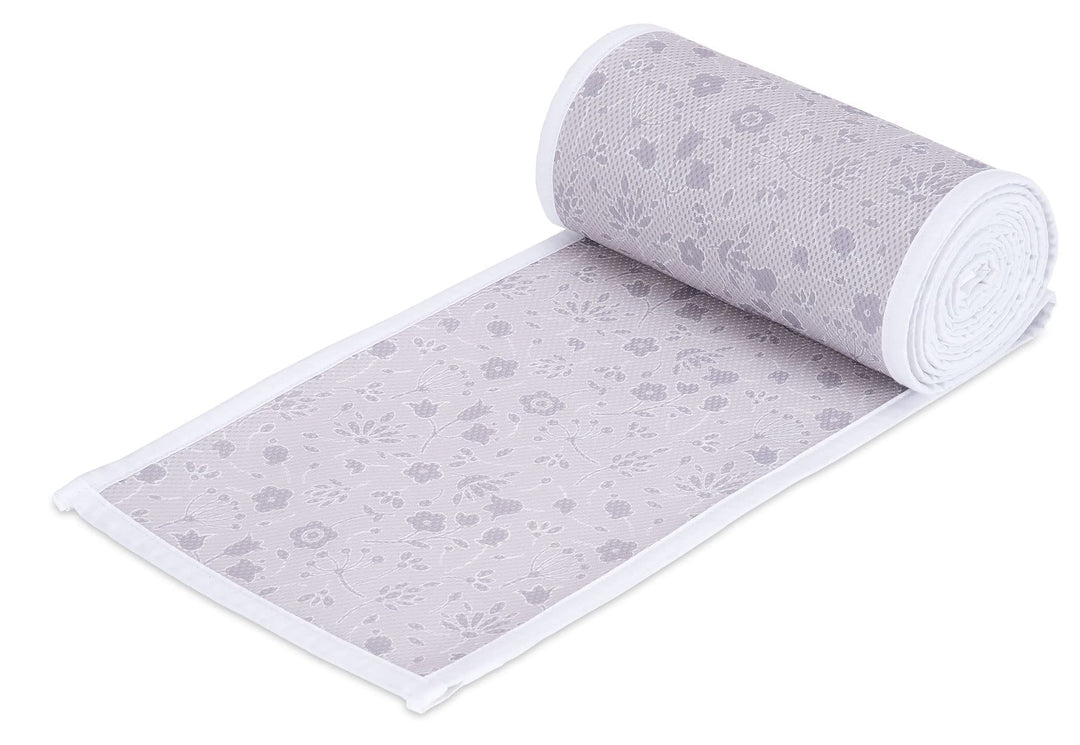 FabiMax Umrandung aus Netzstoff für Laufgitter 100x100 cm, graue Blümchen Graue Blümchen Netz-Umrand
