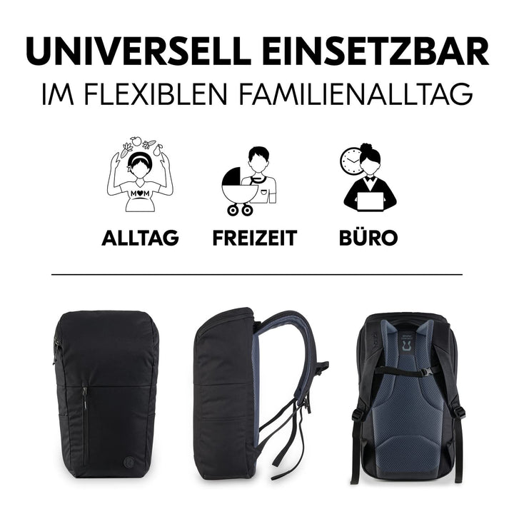 hauck Pack N Walk, Schwarz - Wickelrucksack und Wickeltasche 22 Liter mit Innentaschen, Aussenfächer